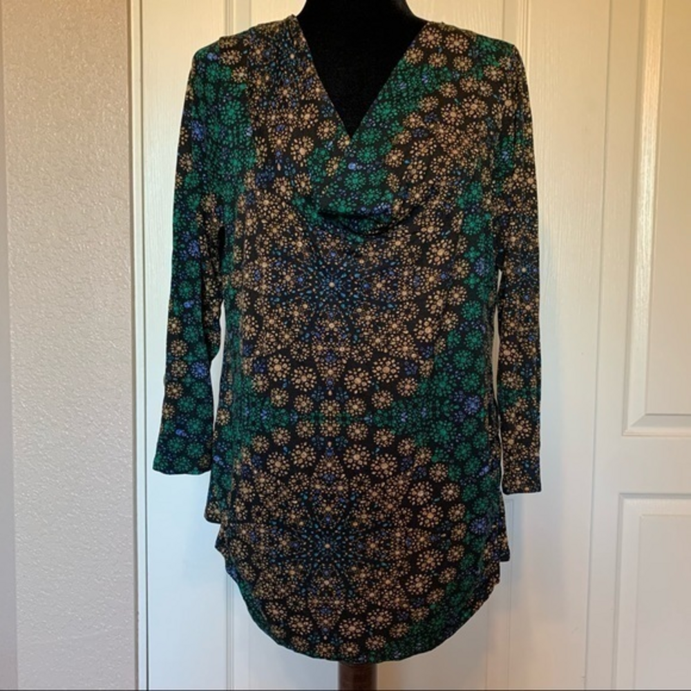 Beverly Drive 3/4 Sleeve Black with Jewel Tones Blouse‎ Size 1X